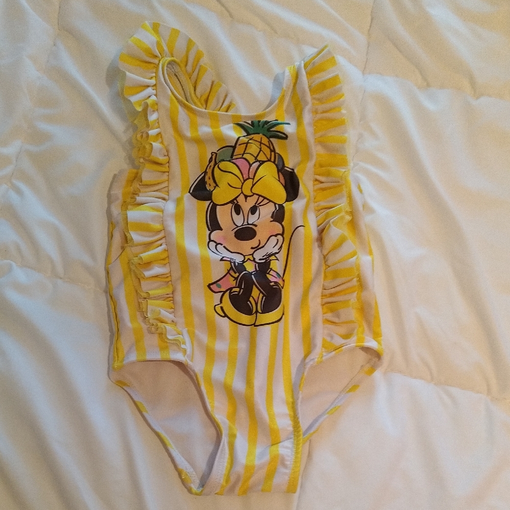 Disney Yellow & White Striped Minnie Mouse Ruffle One-Piece Swimsuit
